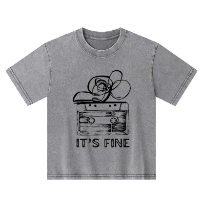 Tokyo-Tiger Cassette Fine Meme Kids Washed T-Shirt