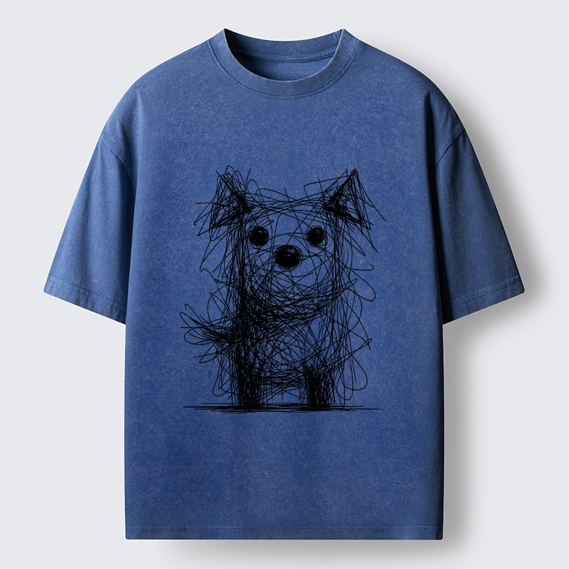 Tokyo-Tiger Scruffy Dog Chaos Art Washed T-Shirt