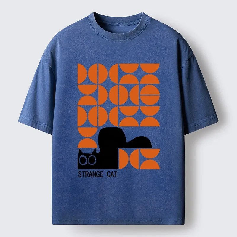 Tokyo-Tiger Black Cat Geometric Pattern Washed T-Shirt Sale