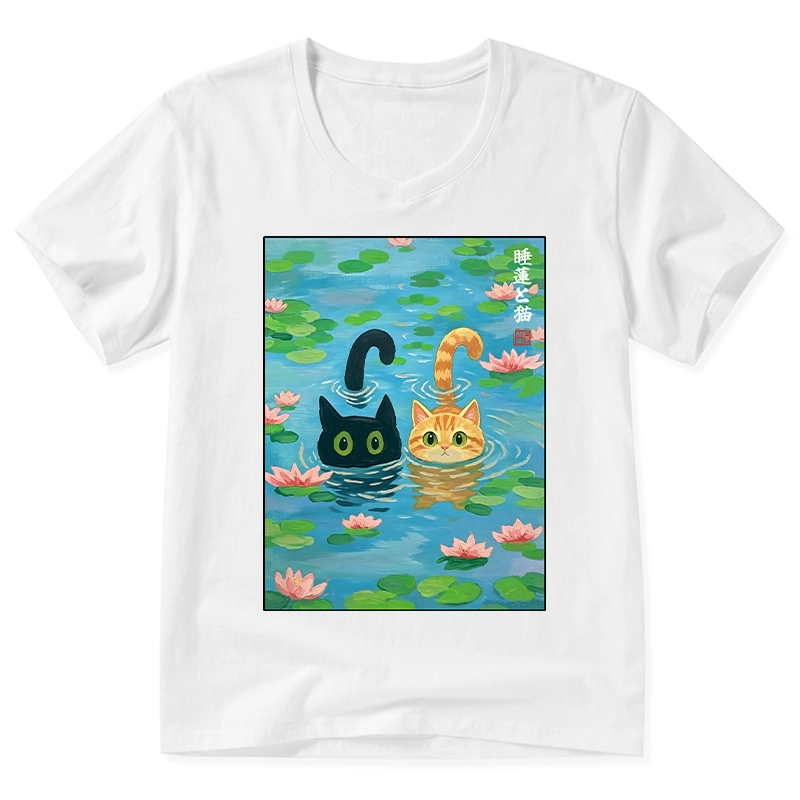 Tokyo-Tiger Cats In The Lotus Pond V-Neck Classic T-Shirt