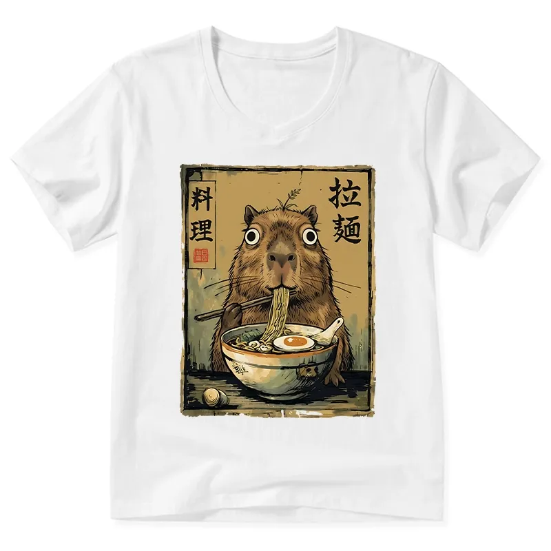 Tokyo-Tiger Cute Capybara Eating Ramen V-Neck Classic T-Shirt Sale