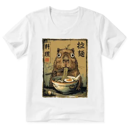 Tokyo-Tiger Cute Capybara Eating Ramen V-Neck Classic T-Shirt