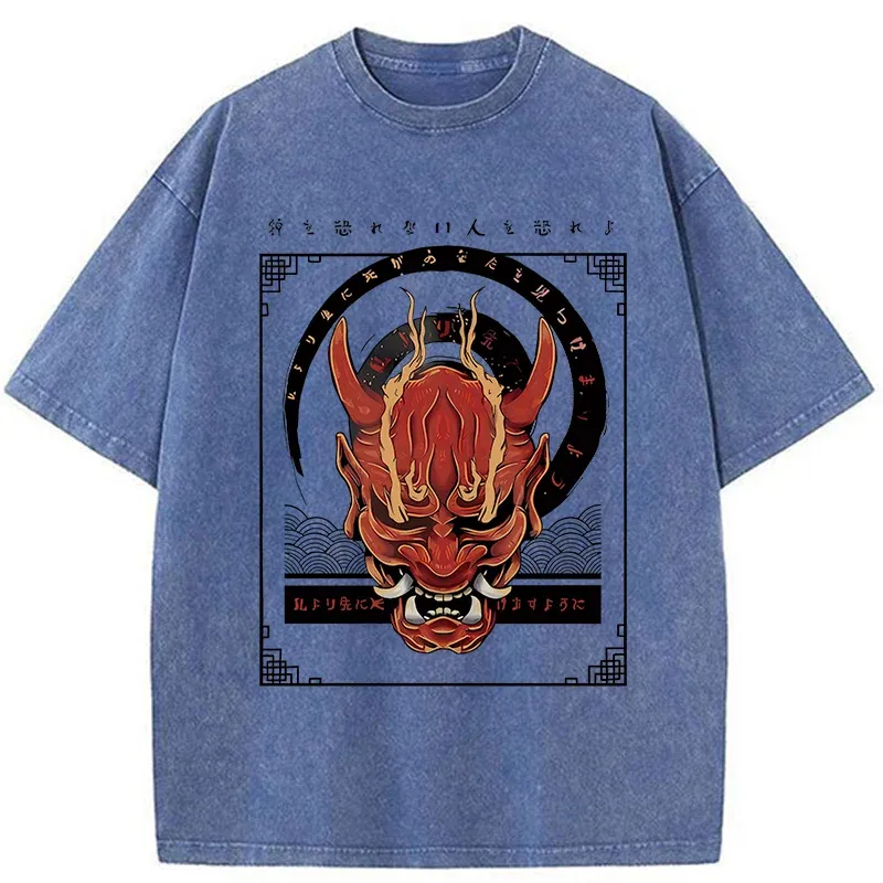 Tokyo-Tiger Japanese Horror Masks Washed T-Shirt