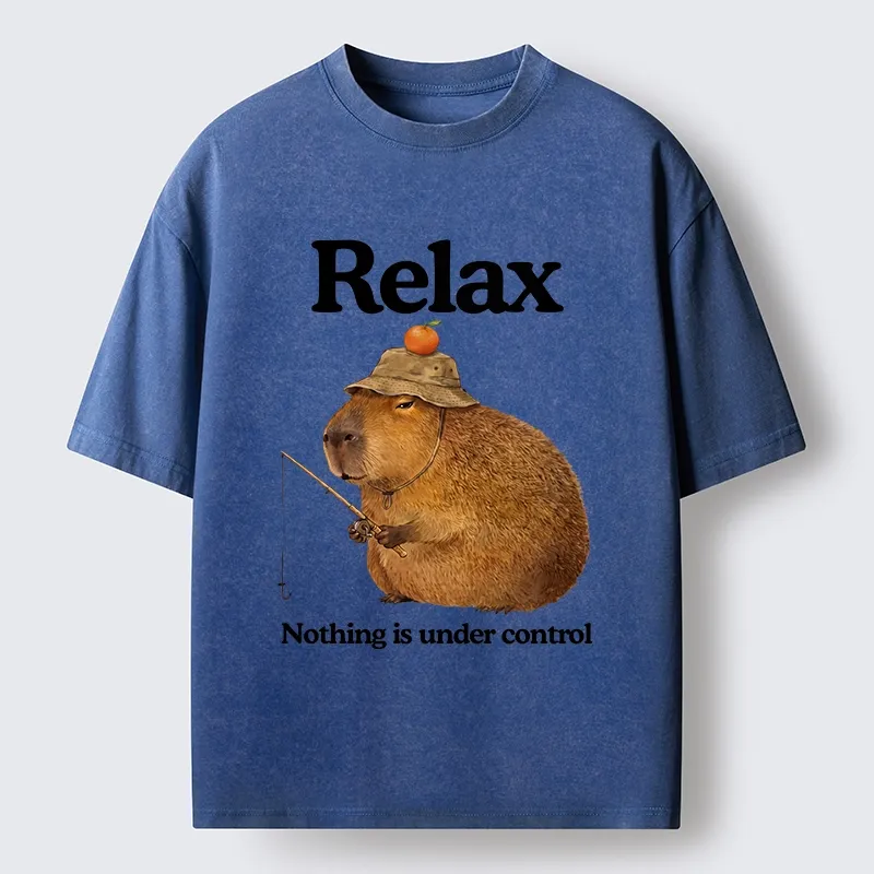 Tokyo-Tiger Capybara Fishing Funny Meme Washed T-Shirt