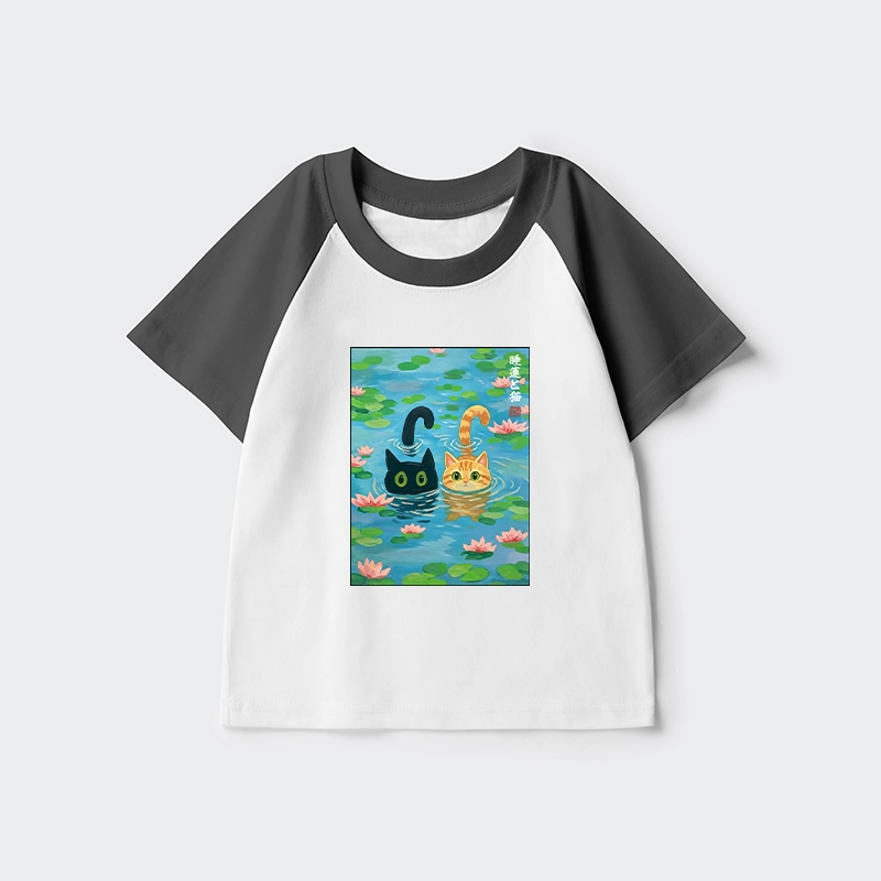 Tokyo-Tiger Cats In The Lotus Pond Kids Raglan T-shirt