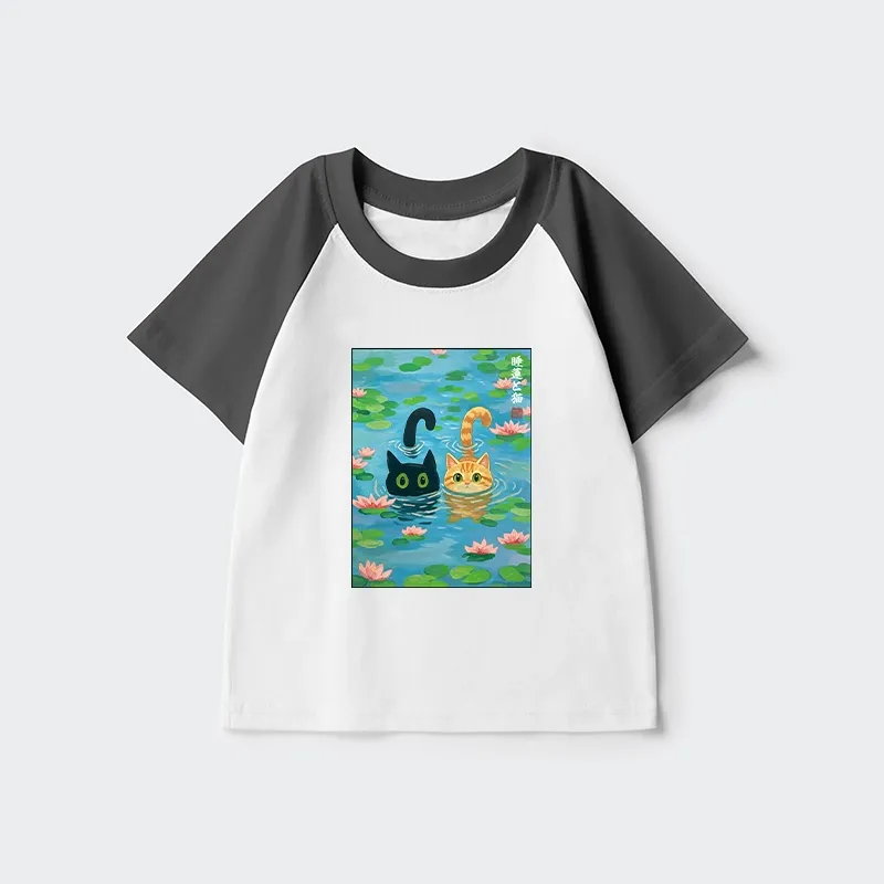 Tokyo-Tiger Cats In The Lotus Pond Kids Raglan T-shirt