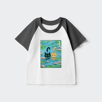 Tokyo-Tiger Cats In The Lotus Pond Kids Raglan T-shirt