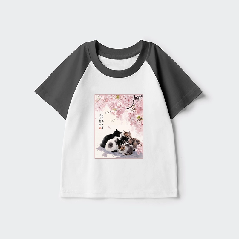 Tokyo-Tiger Cute Cats Sakura Garden Kids Raglan T-shirt