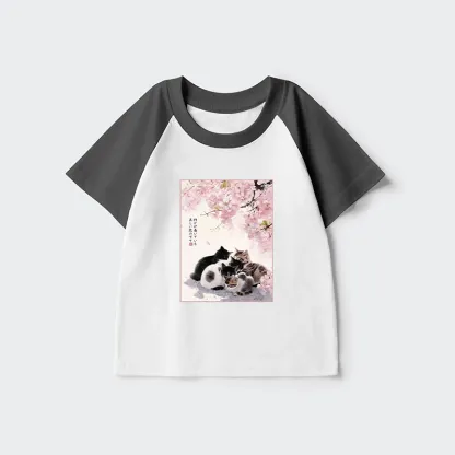 Tokyo-Tiger Cute Cats Sakura Garden Kids Raglan T-shirt