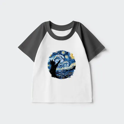 Tokyo-Tiger Starry Night Black Cat Kids Raglan T-shirt