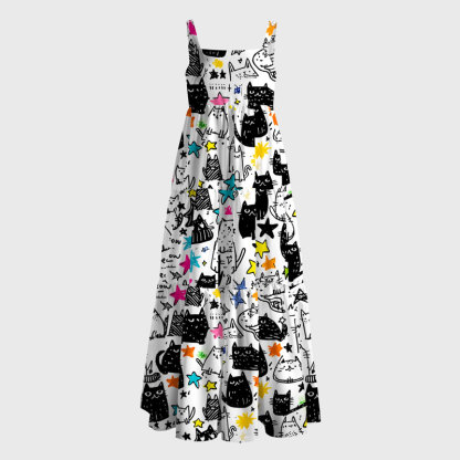 Tokyo-Tiger Cosmic Cat Doodles Maxi Dress