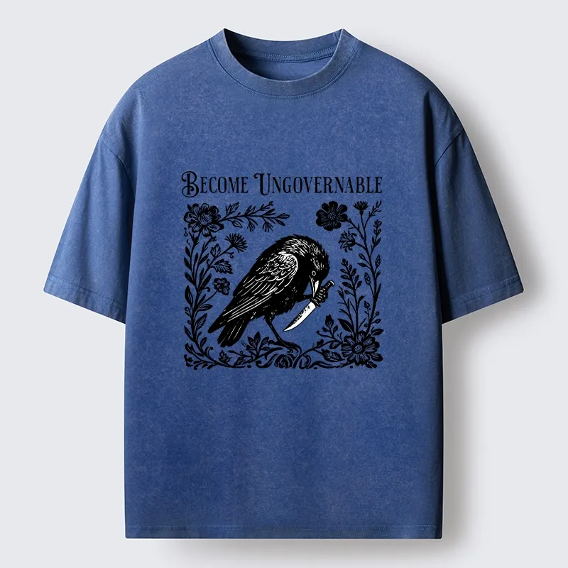 Tokyo-Tiger Crow With Knife Floral Print Washed T-Shirt Sale