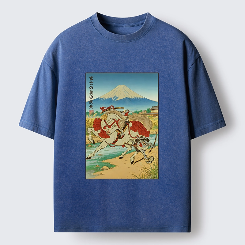Tokyo-Tiger Samurai Frog Under Mount Fuji Washed T-Shirt