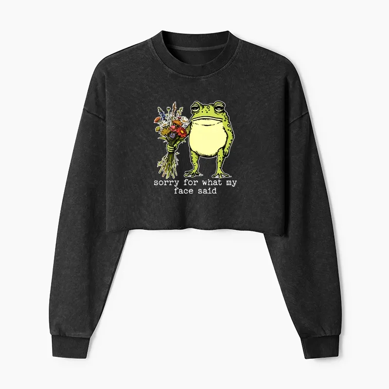 Tokyo-Tiger Frog Sorry Mode Activated Washed Crop Sweatshirt