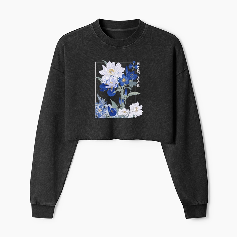 Tokyo-Tiger Blossoms Of The Firmament Washed Crop Sweatshirt