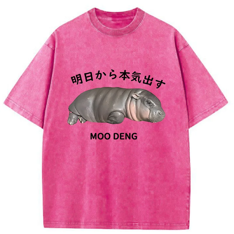Tokyo-Tiger Lazy Moo Deng Washed T-Shirt