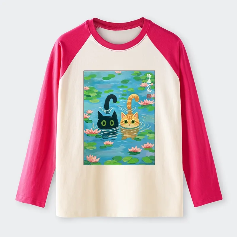 Tokyo-Tiger Cats In The Lotus Pond Raglan Long Sleeve T-shirt