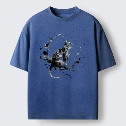 Tokyo-Tiger Ink Cat Washed T-Shirt
