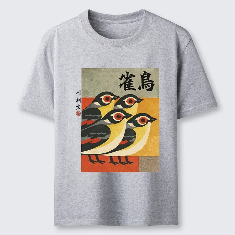Tokyo-Tiger Cute Sparrows In Retro Japanese Print Classic T-Shirt