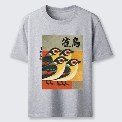 Tokyo-Tiger Cute Sparrows In Retro Japanese Print Classic T-Shirt