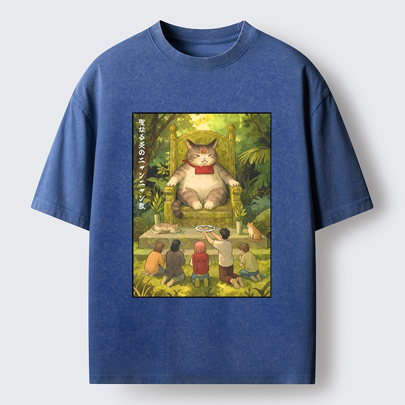 Tokyo-Tiger Cat Religion Meme With Humans Washed T-Shirt