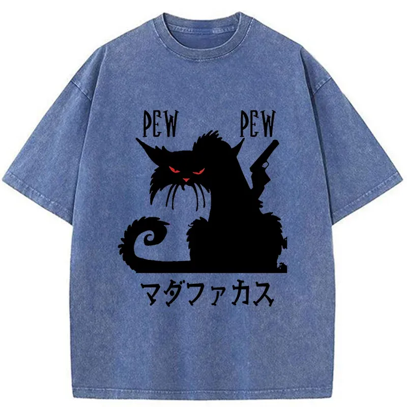 Tokyo-Tiger Angry Japanese Cat Washed T-Shirt