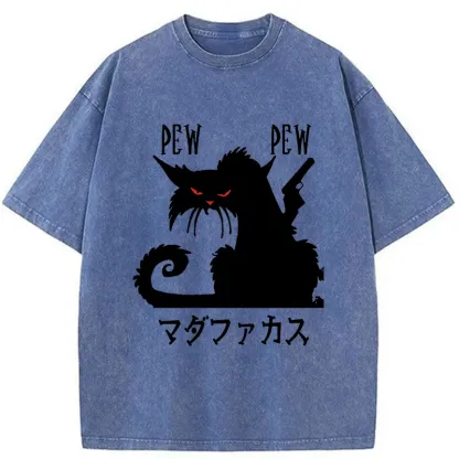 Tokyo-Tiger Angry Japanese Cat Washed T-Shirt