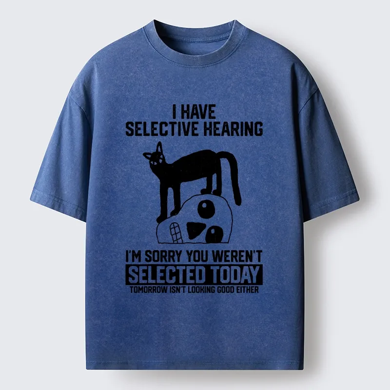 Tokyo-Tiger Cat Selective Hearing Funny Meme Washed T-Shirt