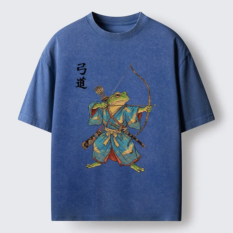 Tokyo-Tiger Frog Samurai Archery Art Washed T-Shirt