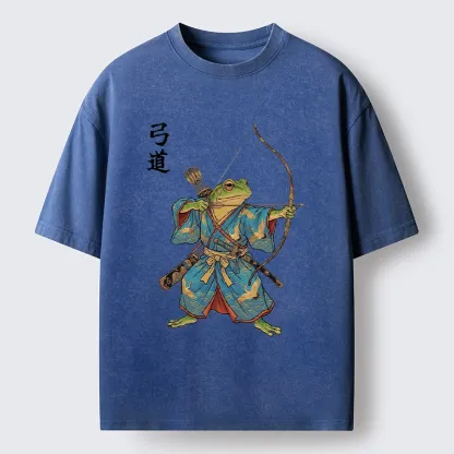 Tokyo-Tiger Frog Samurai Archery Art Washed T-Shirt