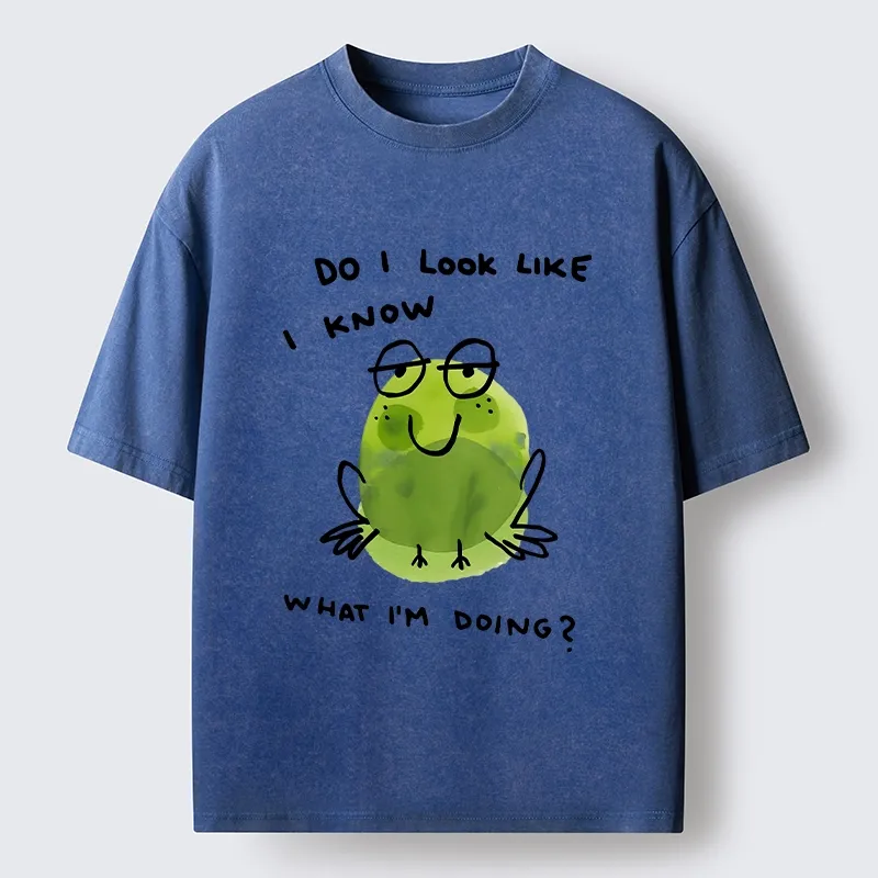 Tokyo-Tiger Little Green Frog Has No Idea What’s Next Washed T-Shirt