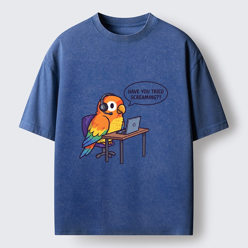 Tokyo-Tiger Funny Bird Call Center Agent Washed T-Shirt