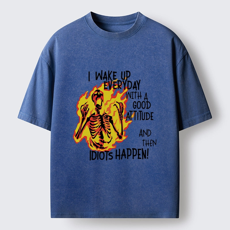 Tokyo-Tiger Skeleton With Bad Attitude Meme Washed T-Shirt