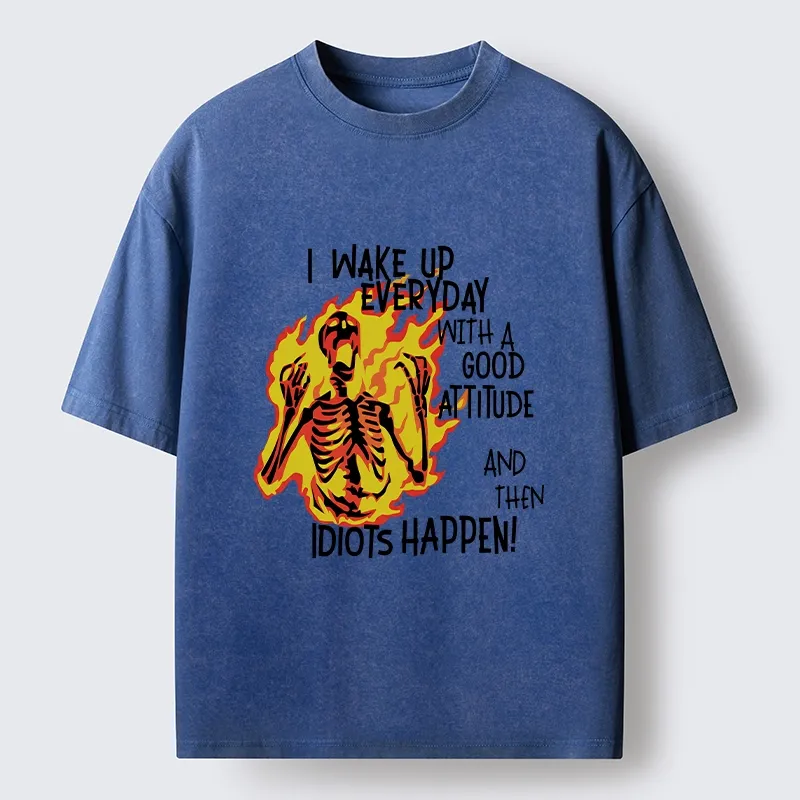 Tokyo-Tiger Skeleton With Bad Attitude Meme Washed T-Shirt