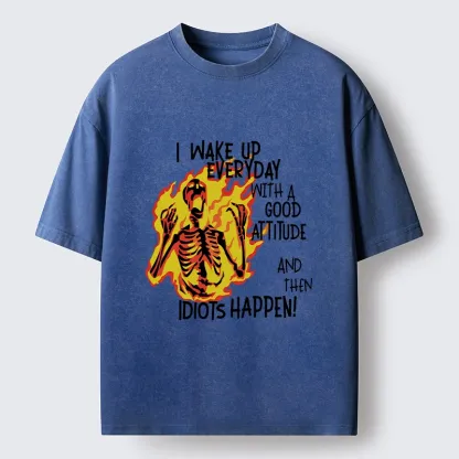 Tokyo-Tiger Skeleton With Bad Attitude Meme Washed T-Shirt