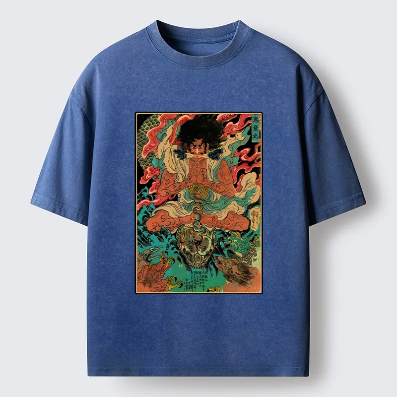 Tokyo-Tiger Classic Japanese Oni Painting Washed T-Shirt