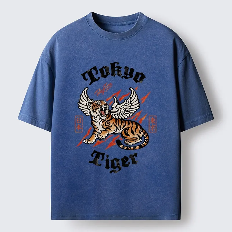 Tokyo-Tiger With Wings Art Washed T-Shirt