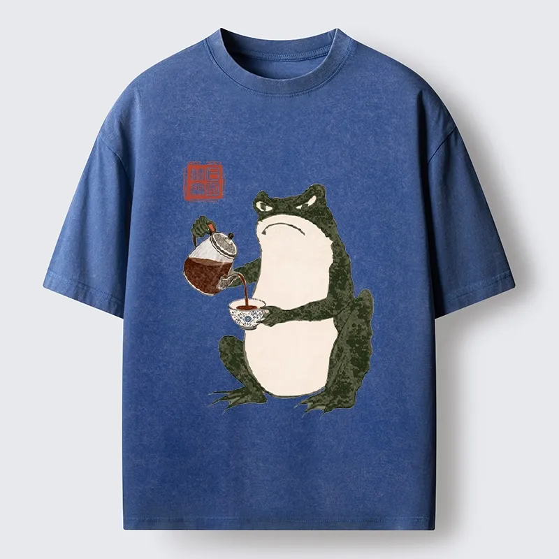 Tokyo-Tiger Frog With A Serious Tea Break Washed T-Shirt