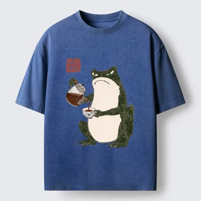 Tokyo-Tiger Frog With A Serious Tea Break Washed T-Shirt