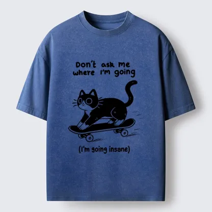 Tokyo-Tiger Black Cat Skating Away From Sanity Washed T-Shirt