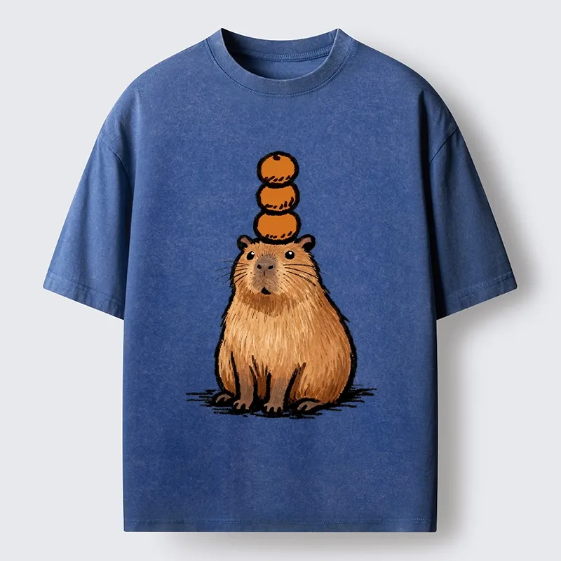 Tokyo-Tiger Funny Capybara Orange Meme Washed T-Shirt