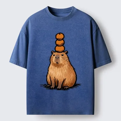 Tokyo-Tiger Funny Capybara Orange Meme Washed T-Shirt