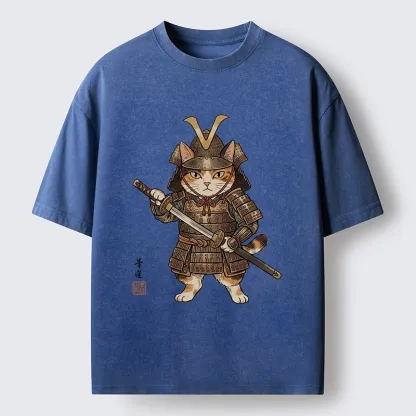 Tokyo-Tiger Samurai Cat With Katana Sword Washed T-Shirt