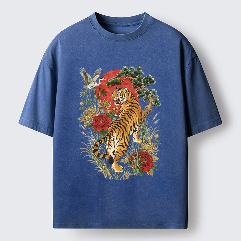 Tokyo-Tiger Majestic Tiger Under The Red Sun Washed T-Shirt