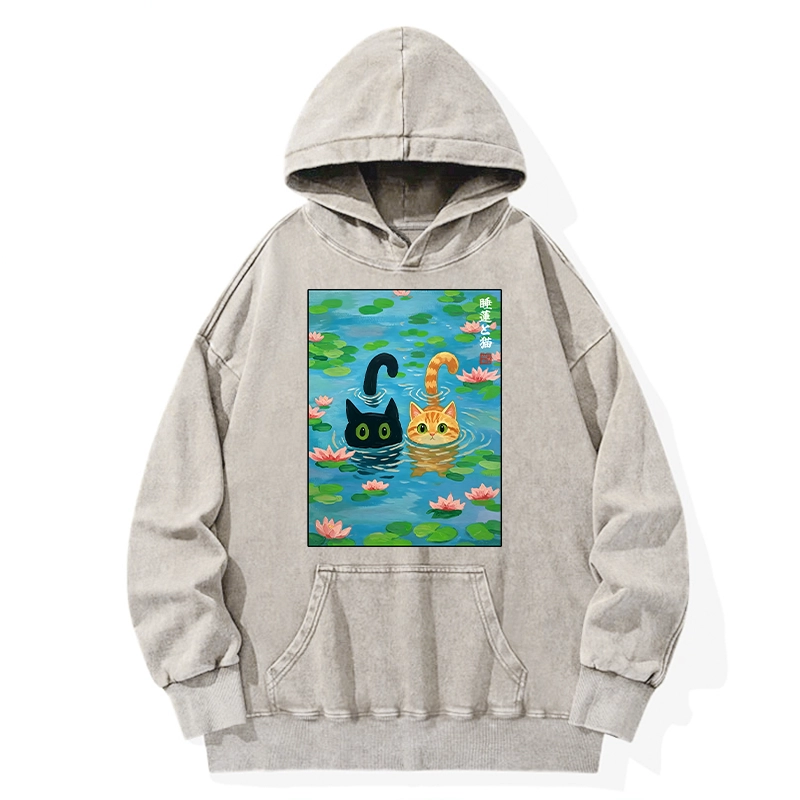 Tokyo-Tiger Cats In The Lotus Pond Washed Hoodie