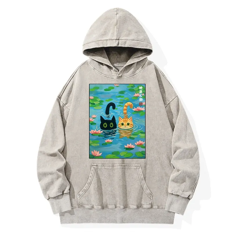 Tokyo-Tiger Cats In The Lotus Pond Washed Hoodie Sale