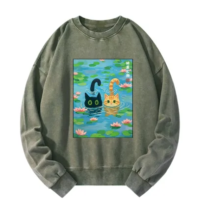 Tokyo-Tiger Cats In The Lotus Pond Washed Sweatshirt
