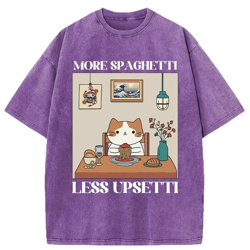 Tokyo-Tiger Cat Eats Spaghetti Washed T-Shirt