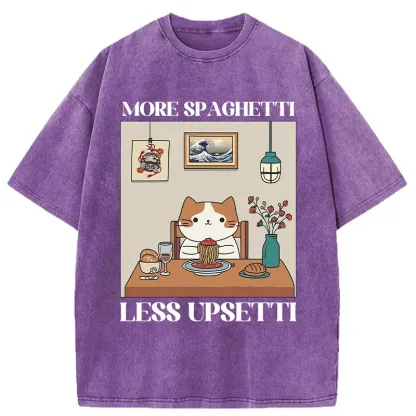 Tokyo-Tiger Cat Eats Spaghetti Washed T-Shirt