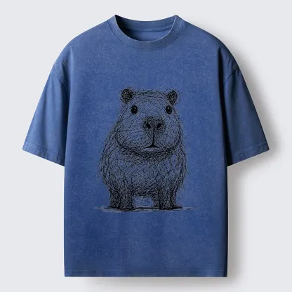 Tokyo-Tiger Capybara Chaos Sketch Washed T-Shirt